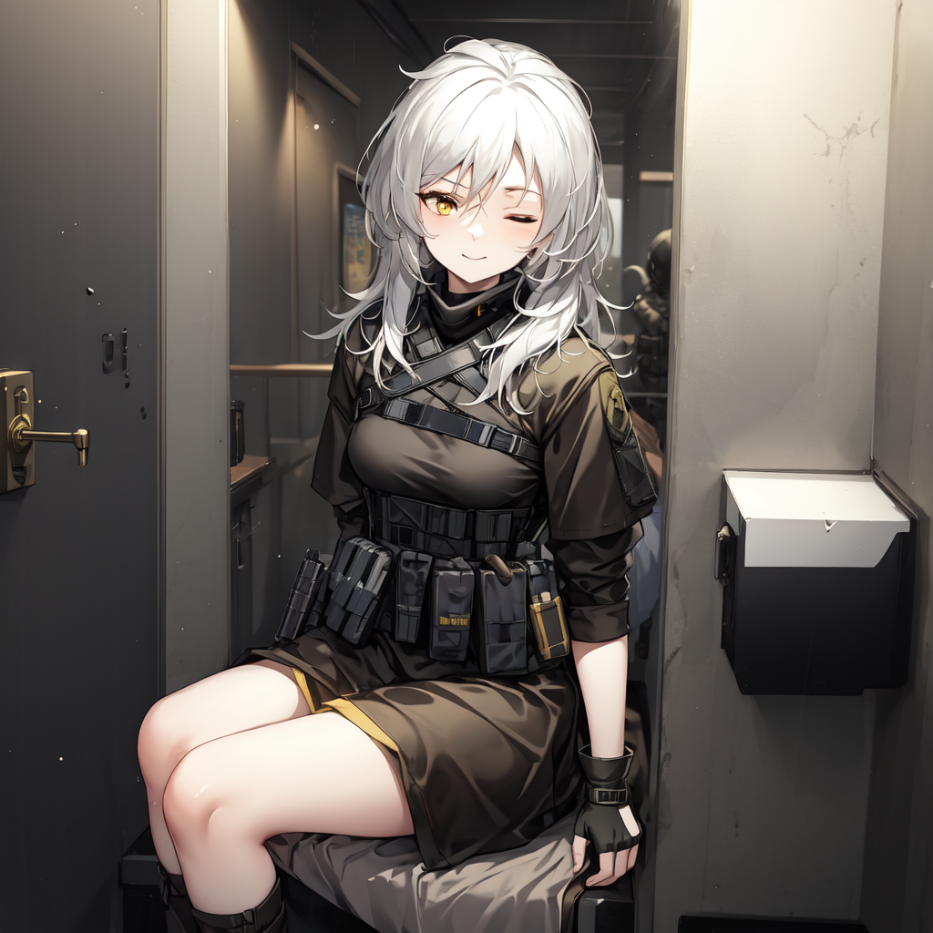 79883-229364969-masterpiece, best quality,1girl, one eye closed, tactical clothes, white hair, yellow eyes,toilet stall,fingerless gloves,.png